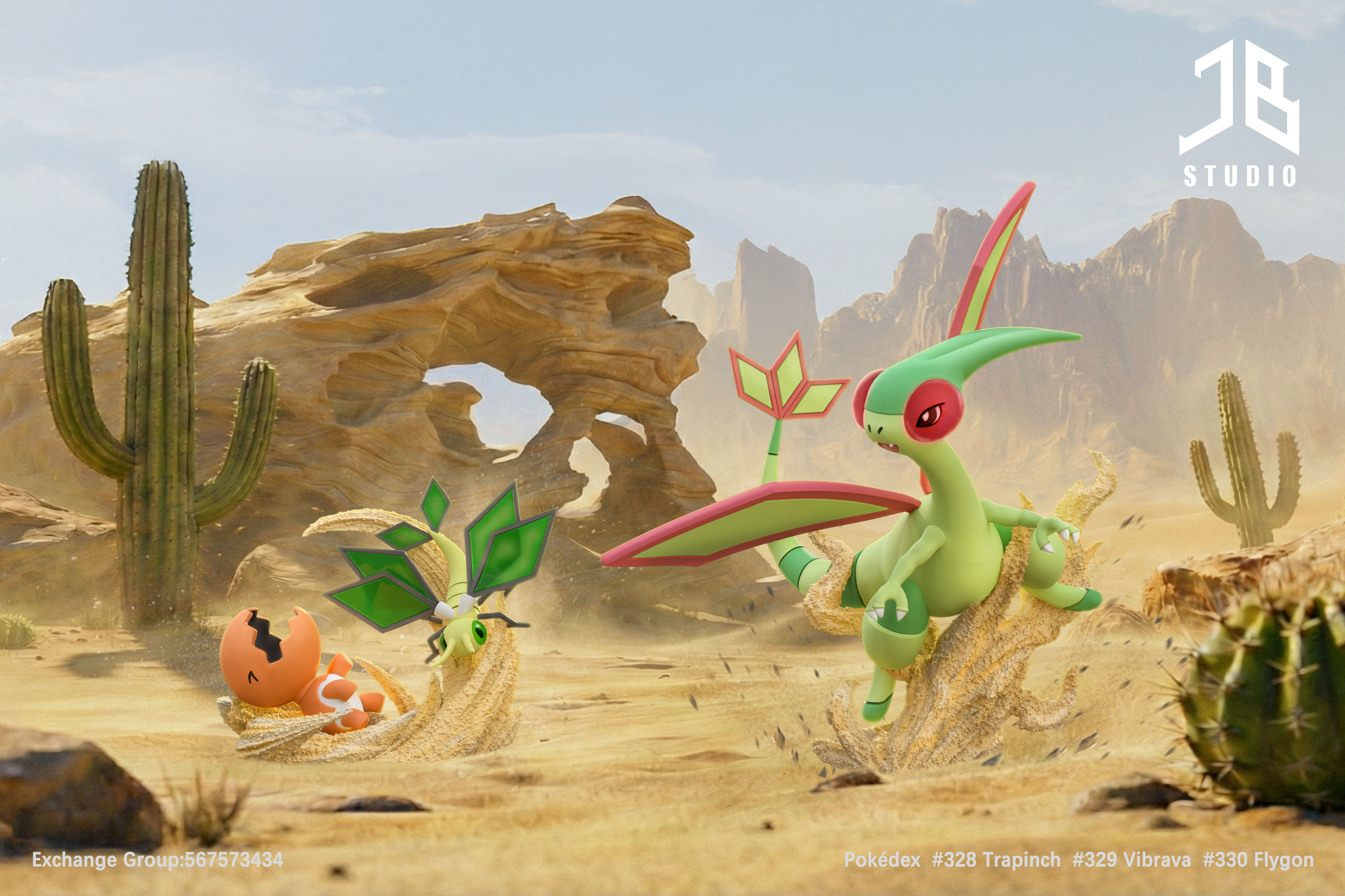 JB Studio - Pok&eacute;dex Series Evolution Set #328 Trapinch X #329 Vibrava X #330 Flygon Pok&eacute;mon-