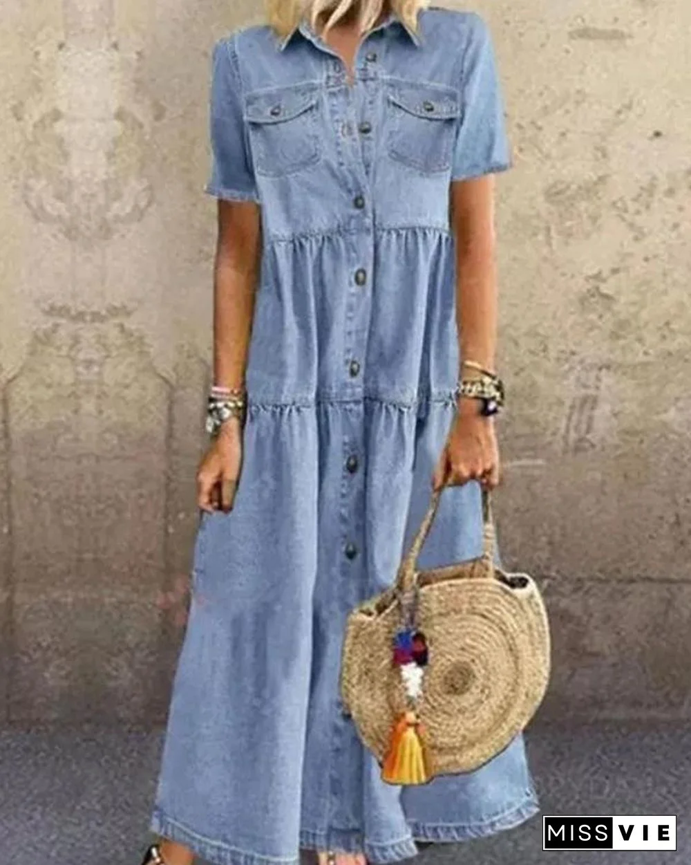 Button Down Denim Maxi Dress