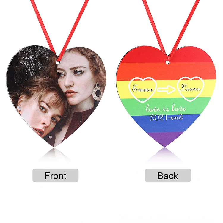 Personalized LGBT Gay Pride Pendant Decoration Wooden Ornaments with Custom Photo and Names