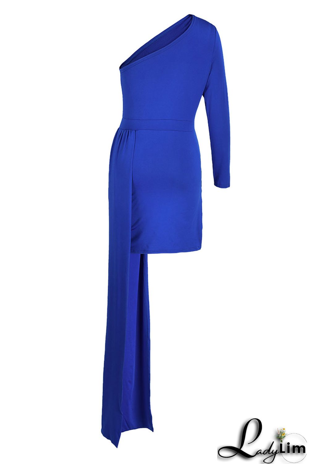 Black Elegant Solid Patchwork Oblique Collar Pencil Skirt Dresses