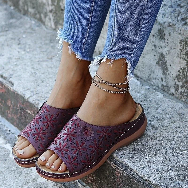 Summer 2022 - Women's Open Toe Orthopedic Sandals / Red Wine - vzzhome