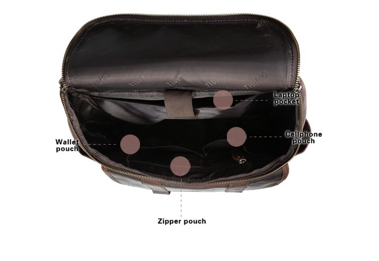 Internal Display of Woosir Genuine Leather 15.6" Laptop Backpack