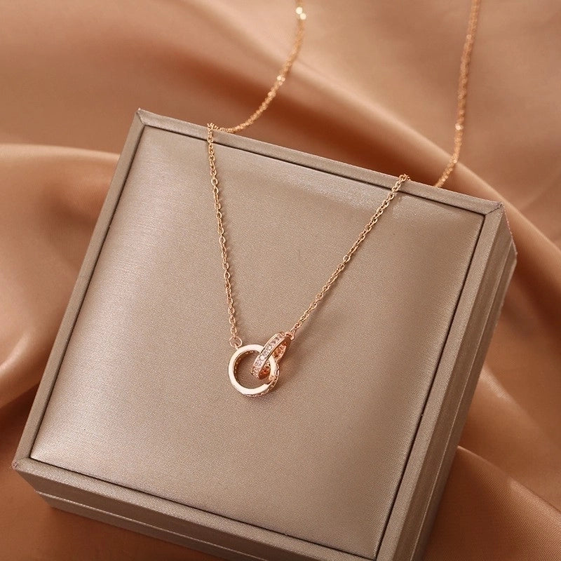 Modern Style Classic Style Round Titanium Steel Copper Plating Inlay Rose Gold Plated Zircon Pendant Necklace