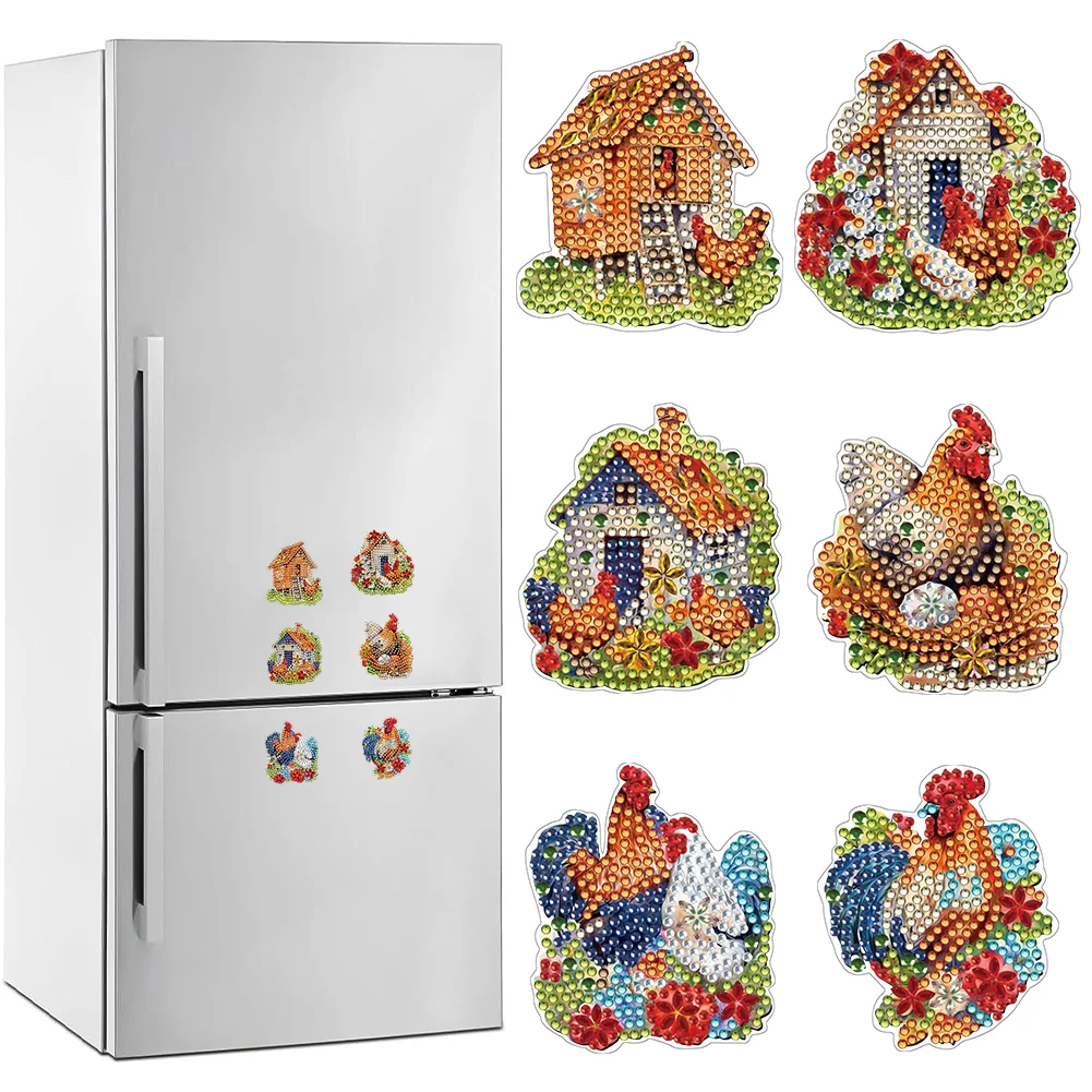 6Pcs Chicken Coop Special Shape Diamond Painting Fridge Magnets for Home Decor