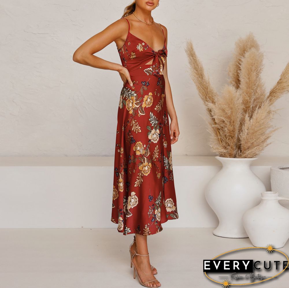 Stylish Temperament Printed Knotted Camisole Dress