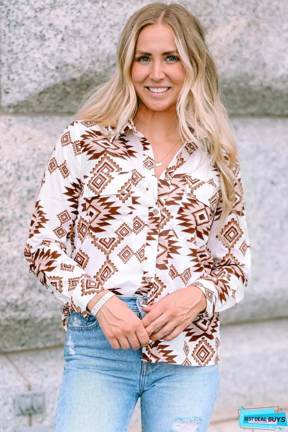 Western Aztec Pattern Flap Shirt