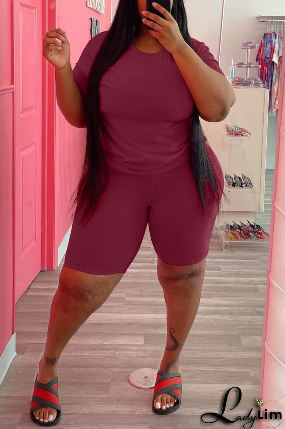 Black Fashion Casual Solid Basic O Neck Plus Size Two Pieces