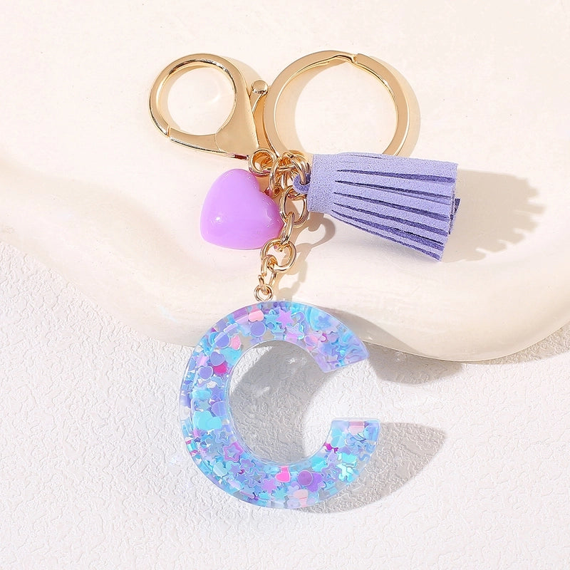 New Women’s Purple Love Tassel 26 Letter Keychain Cute Car Key Chain Couple Backpack Jewelry
