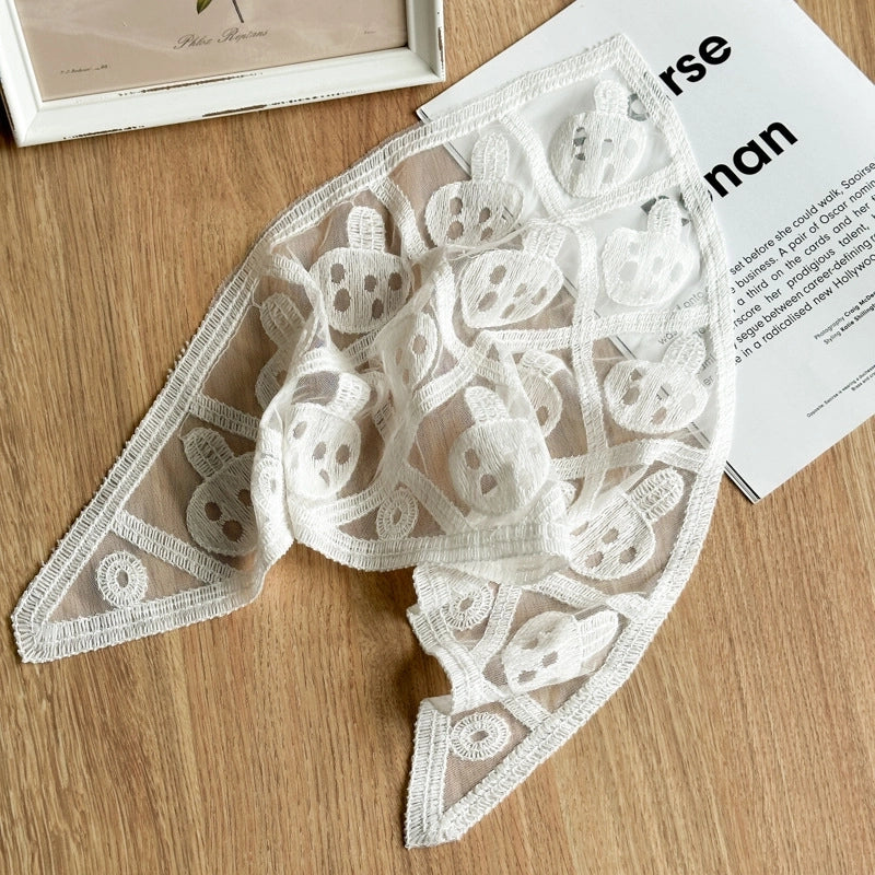 White Lace Flower Triangular Binder Bandana Headband Spring Atmosphere Photo Tied Hair Scarf 2024