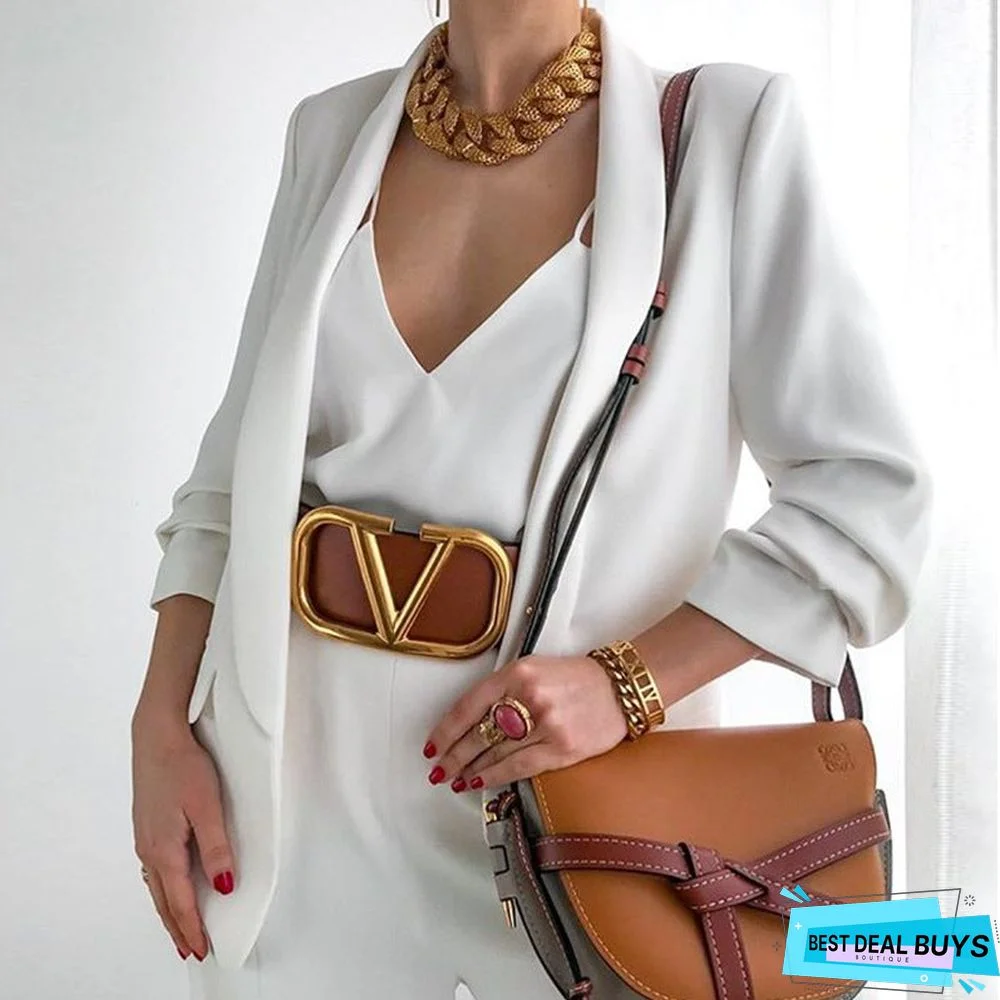 Long Sleeve Pocket Decor Blazer Coat