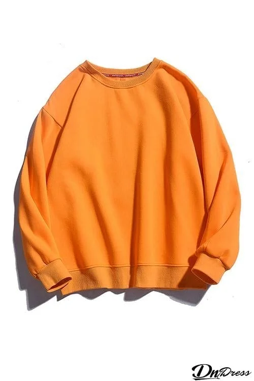 Solid O Neck Long Sleeve Hoodie