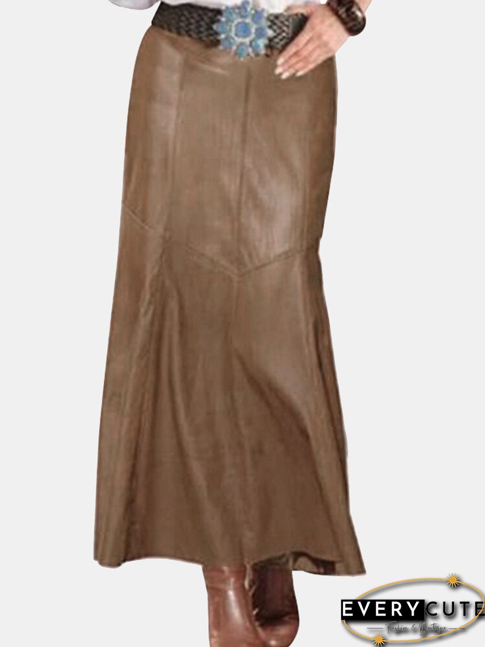Solid Color PU Leather High Waist Skirt For Women