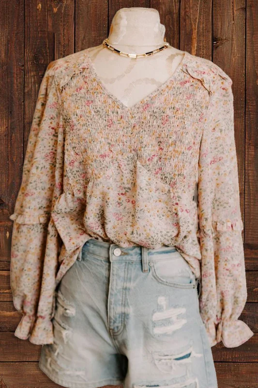 Floral Smocked Ruffled Blouse Shirt