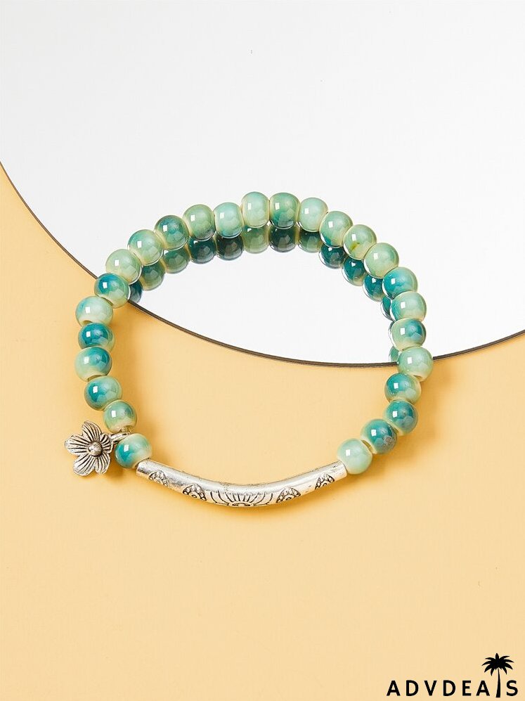 Flower Decor Beaded Bracelet