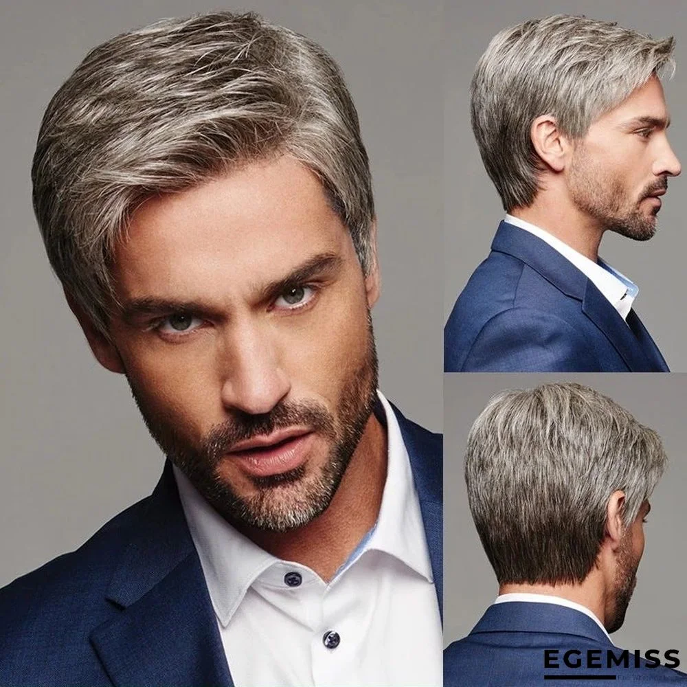 New Men's Wigs with Brown-gray Diagonal Wigs | EGEMISS