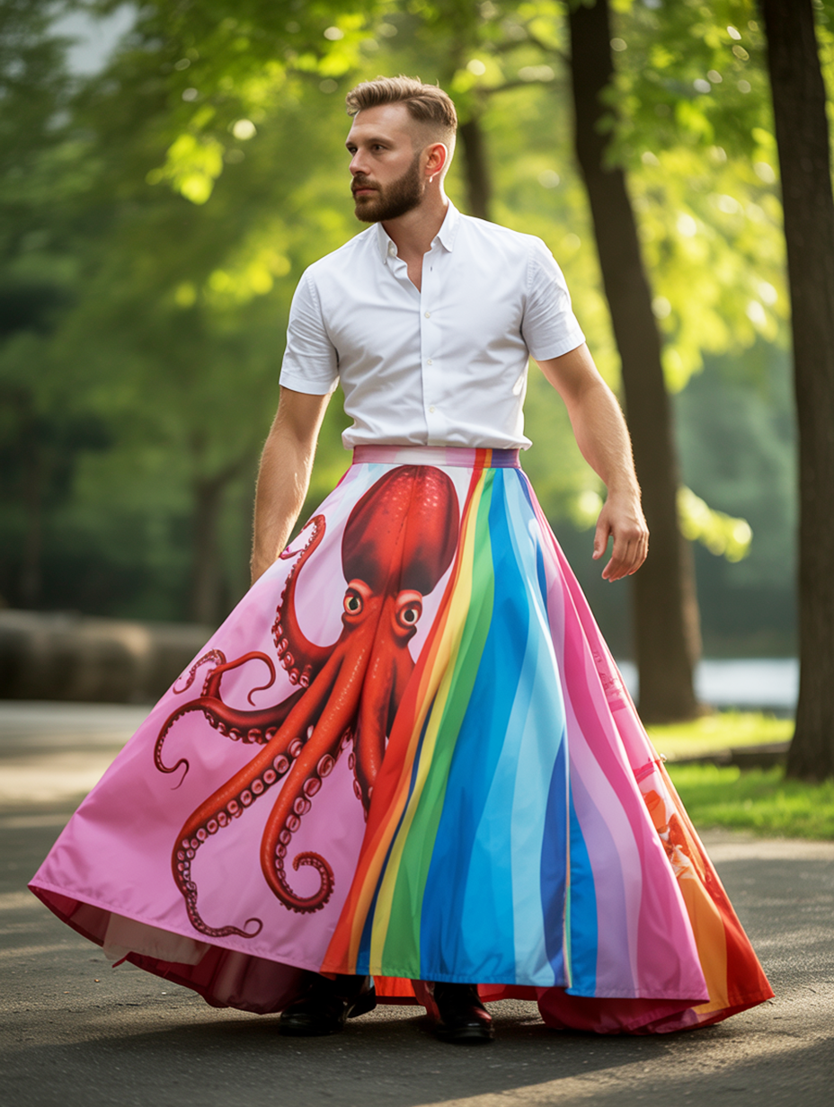 Rainbow Octopus Sea Life Men's Holiday Carnival Skirt