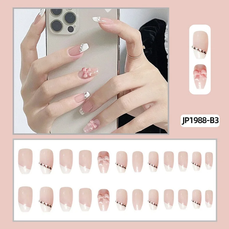 24pcs Pearl Wear Long Paragraph Fashion Manicure Patch False Nails Save Time Wearable Jelly Nail Patch TY-Nail Inspo