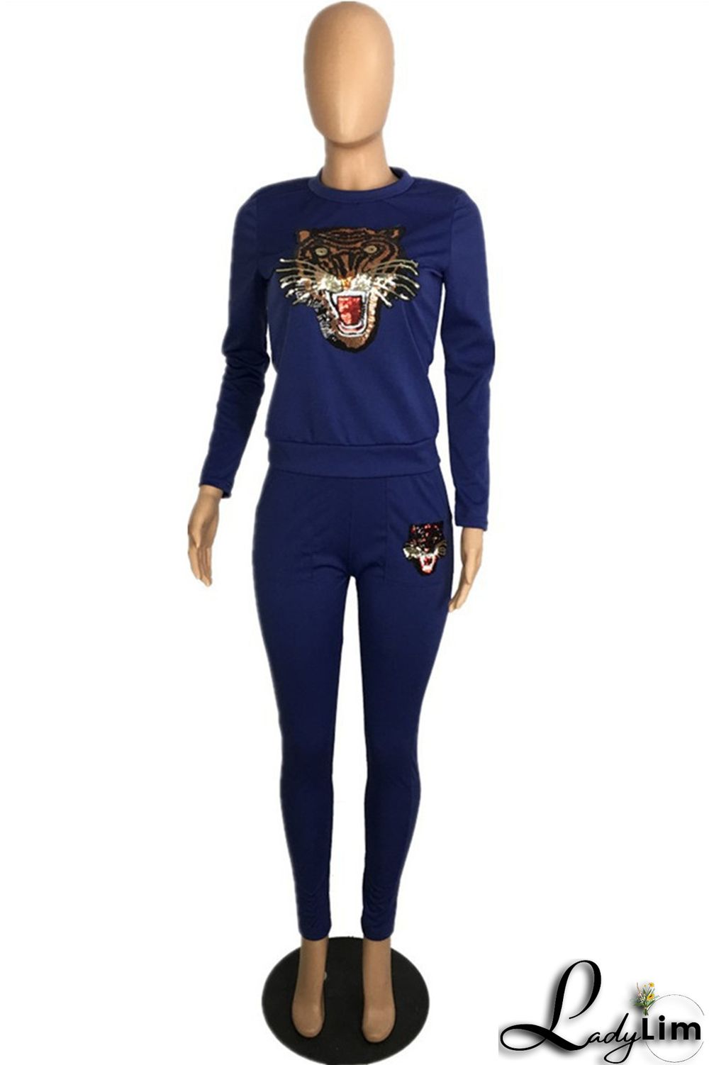 Black Fashion Casual Patchwork Sequins O Neck Long Sleeve Two Pieces