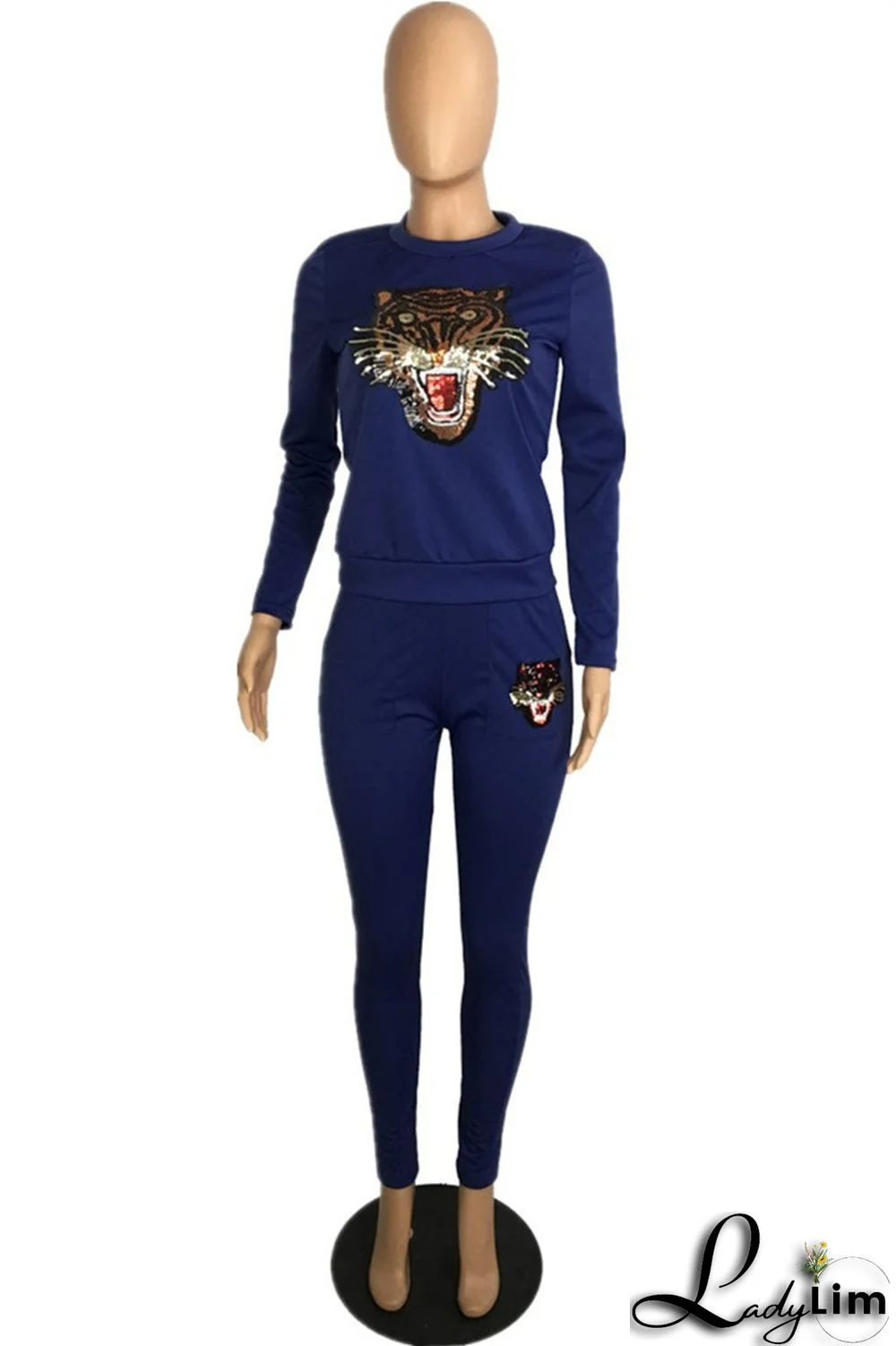 Black Fashion Casual Patchwork Sequins O Neck Long Sleeve Two Pieces