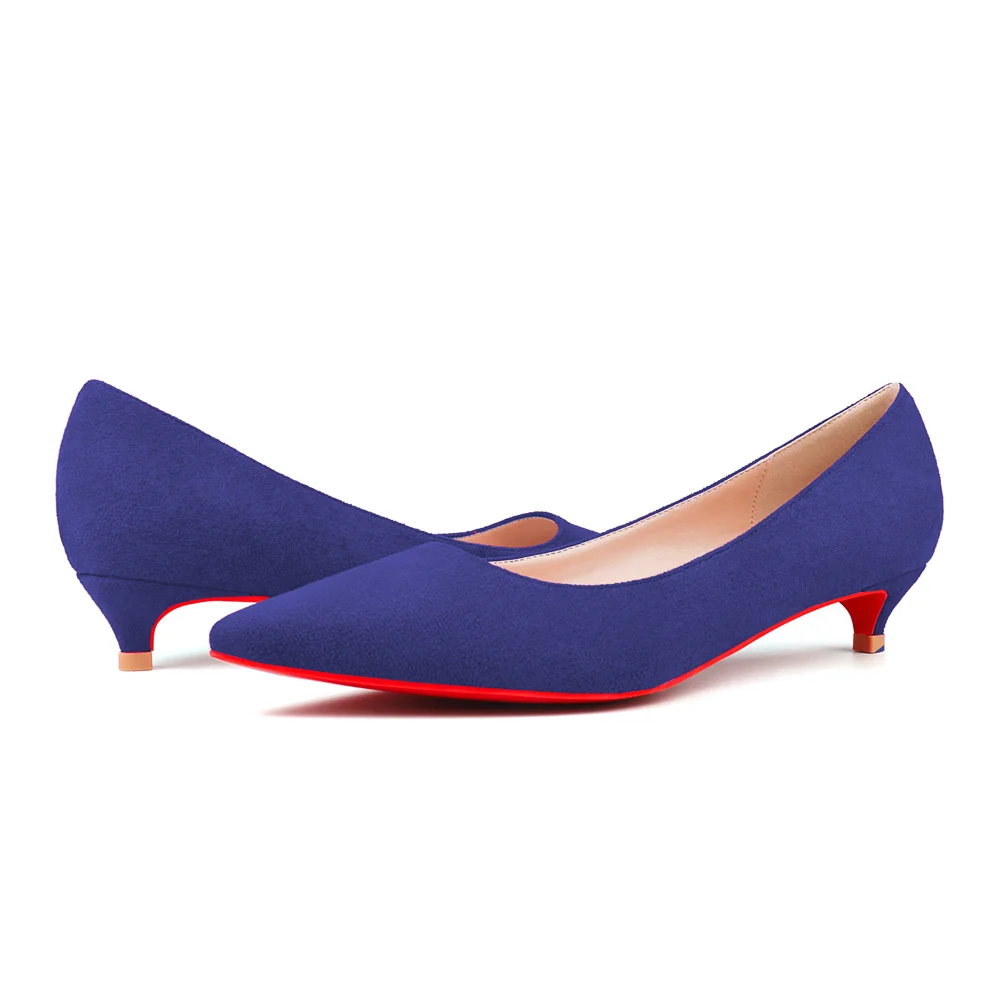 30mm Pointed Toe Red Bottom Kitten Heels Slip On Daily Office Comfortable Suede Pumps for Women-MERUMOTE