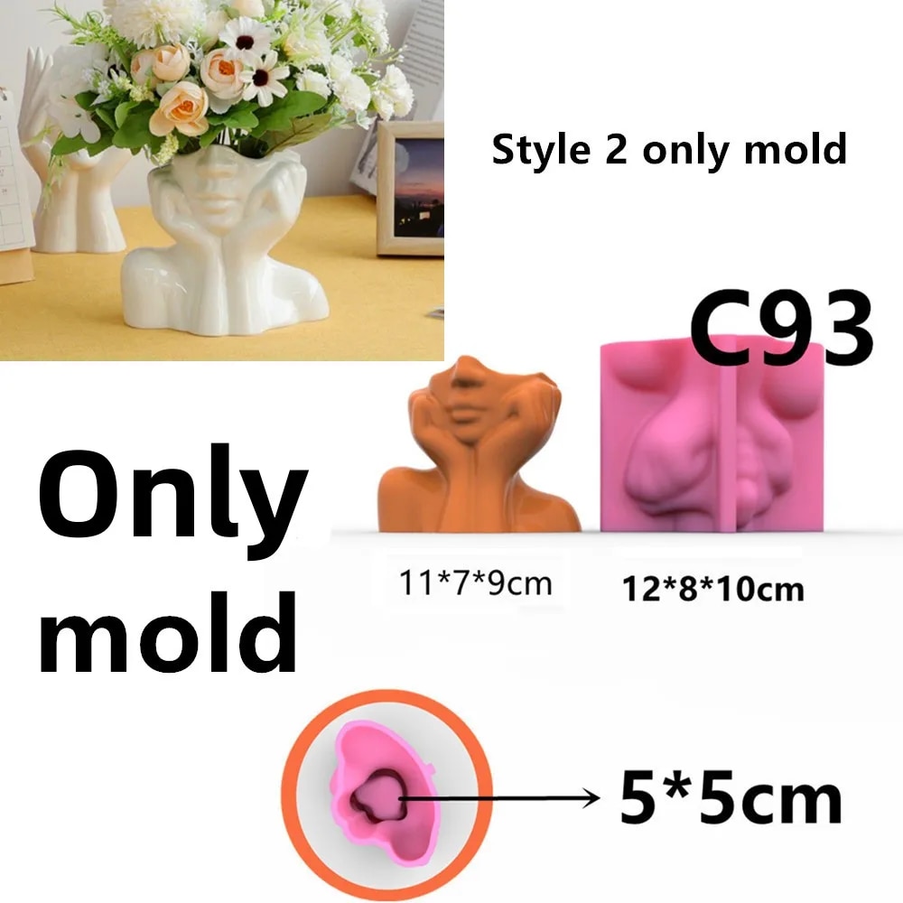 Abstract Face Silicone Flowerpot Mold Succulent Plants Cement Vase Resin Silicone Mold Hydroponic Vase Gypsum Concrete Mold