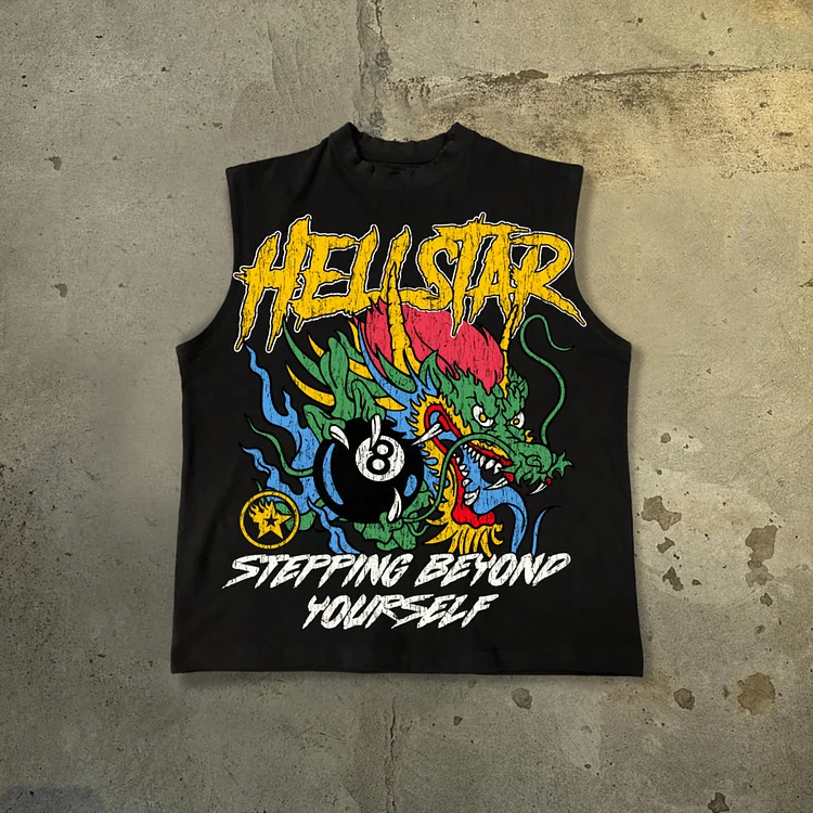 Men's Hellstar-Black 8-Dragon Graphics 100% Cotton Tank Top