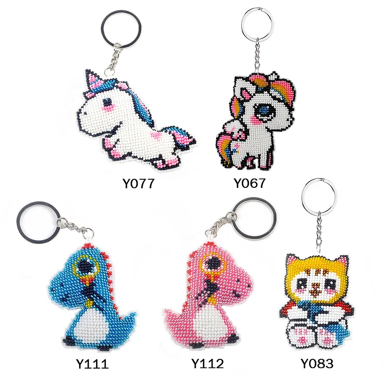 DIY Full Beads Cat Shape Printed Embroidery Keychains Cross Stitch