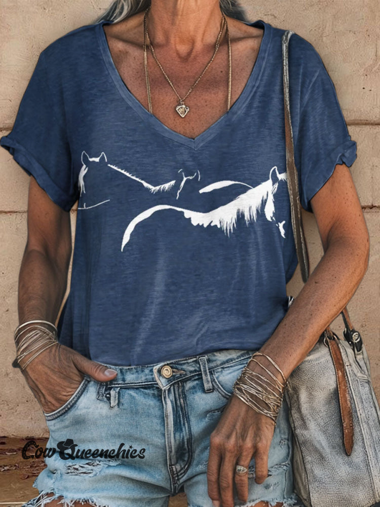 Horse Print Casual Top Blue / S