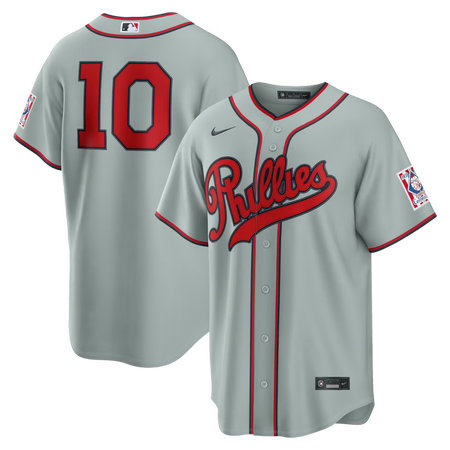 Youth Philadelphia Phillies #10 J.T. Realmuto Nike Gray 2026 Field of Dreams Stadium Jersey