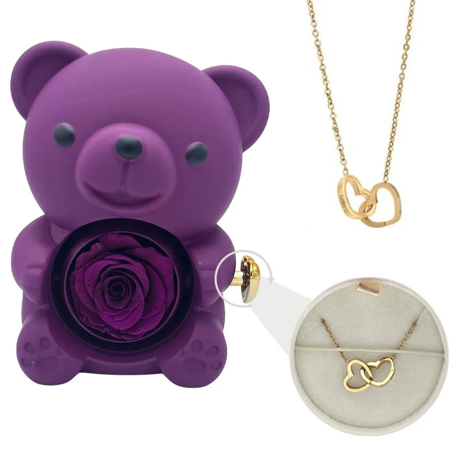  Eternal Bear - W/ Engraved Necklace & Real Rose
