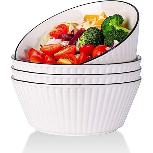 AnBnCn Ceramic Soup Bowls 40 Ounces White Ramen Bowl for Noodle, Porcelain Salad Bowls Set of 4,Large Cereal Bowls for Kitchen, Dishwasher & Microwave