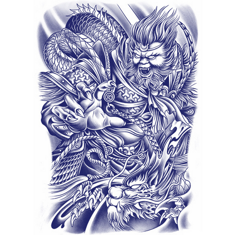 1 Sheet Monkey King Dragon Full Back Semi-Permanent Tattoos