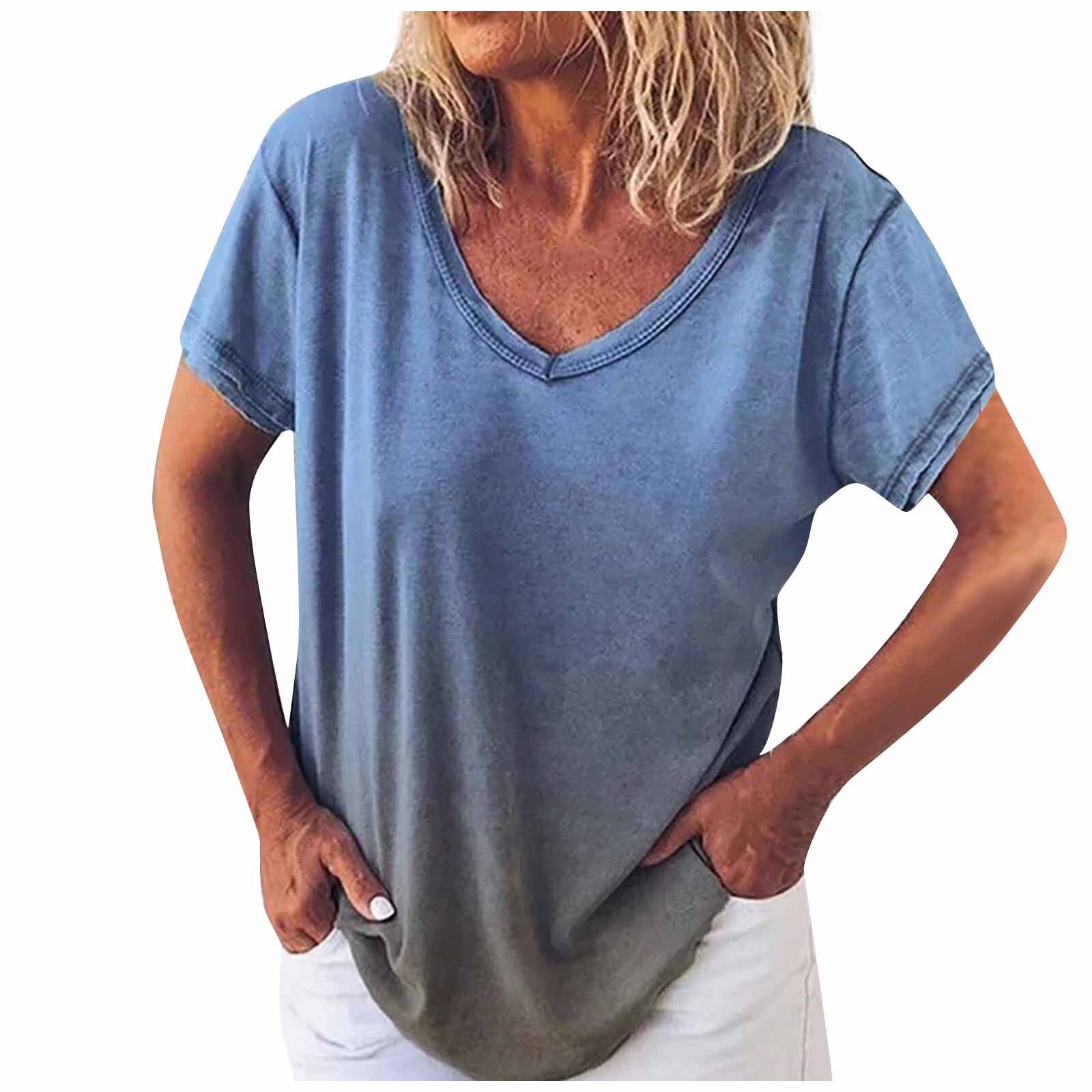 Plus Size 5xl Tshirts Gradient Color V-neck Short Sleeve Loose Blouse Women Summer Tops 2021 Oversized Tee Женские Футболки A20