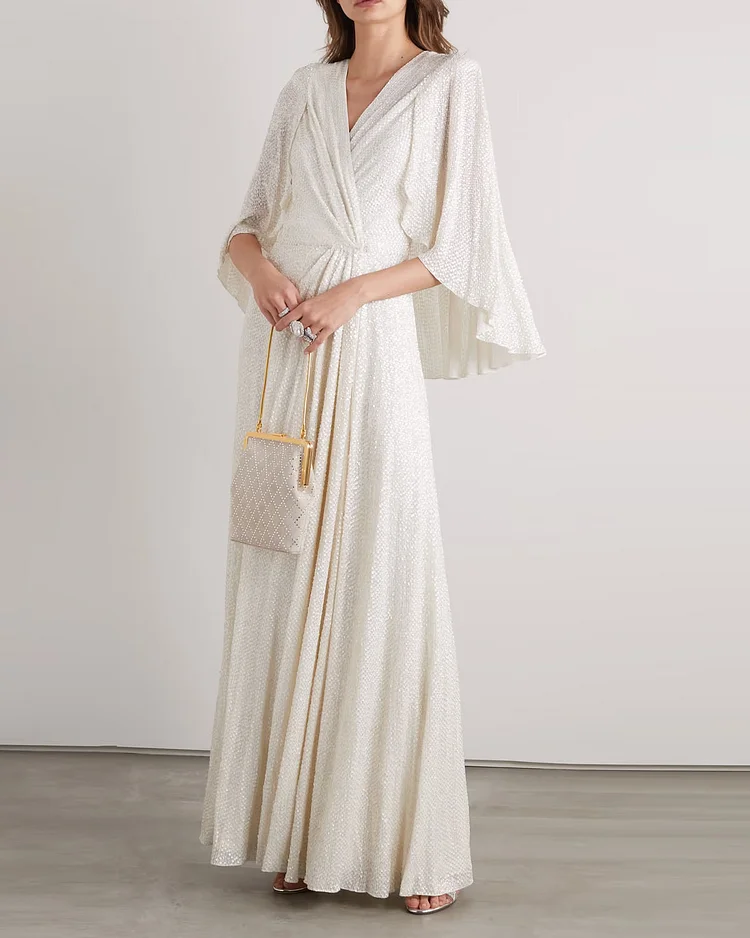 Cape-effect sequined chiffon gown