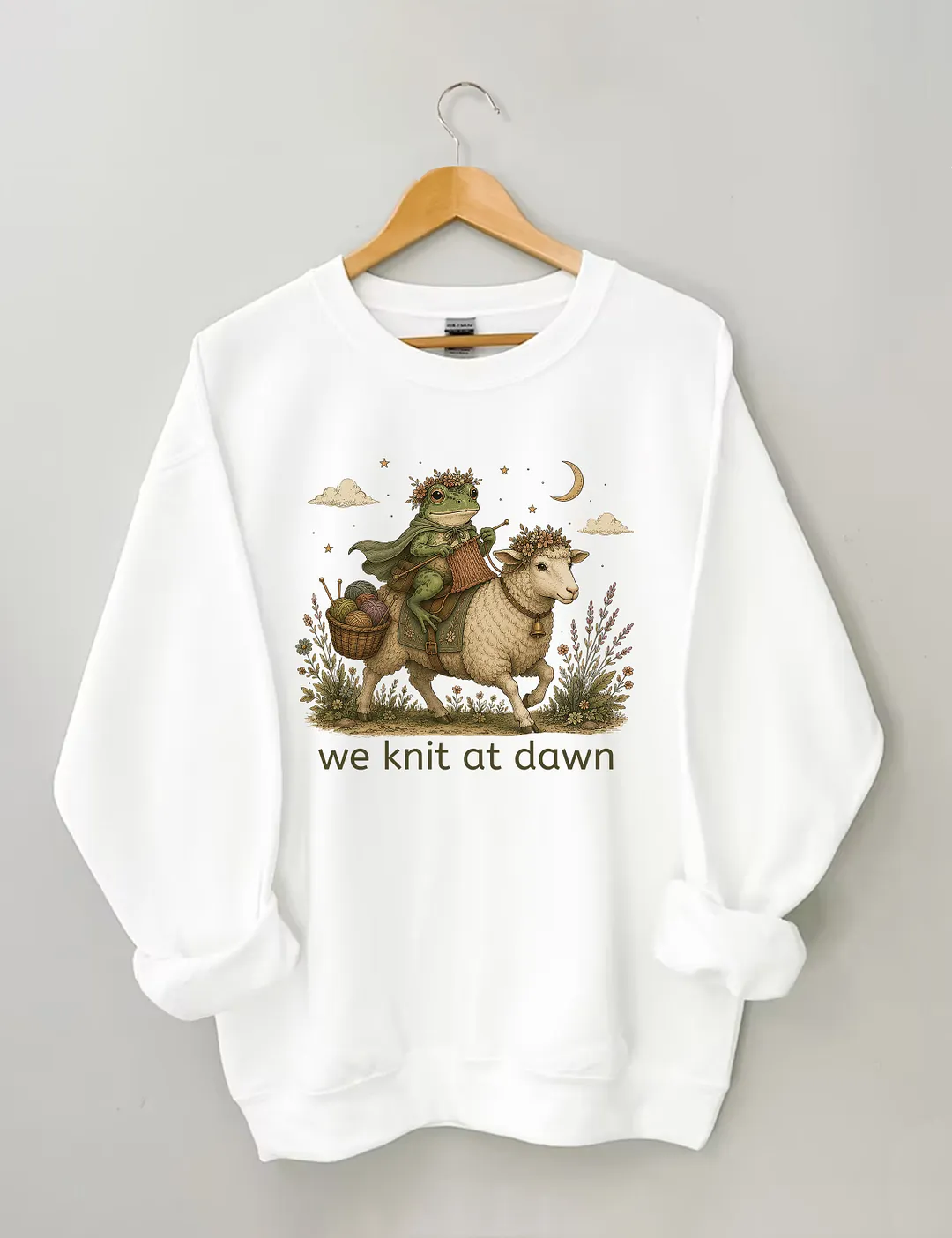 We Knit At Dawn Knitter Frog And Sheep Sweatshirt