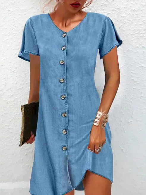 chinese dress ladies Denim Dresses for Women 2024 Short Sleeve Loose Blue Jean Maxi Dress Button  Down Collared Pleated Western Flowy Dress at Amazon Women's Clothing store