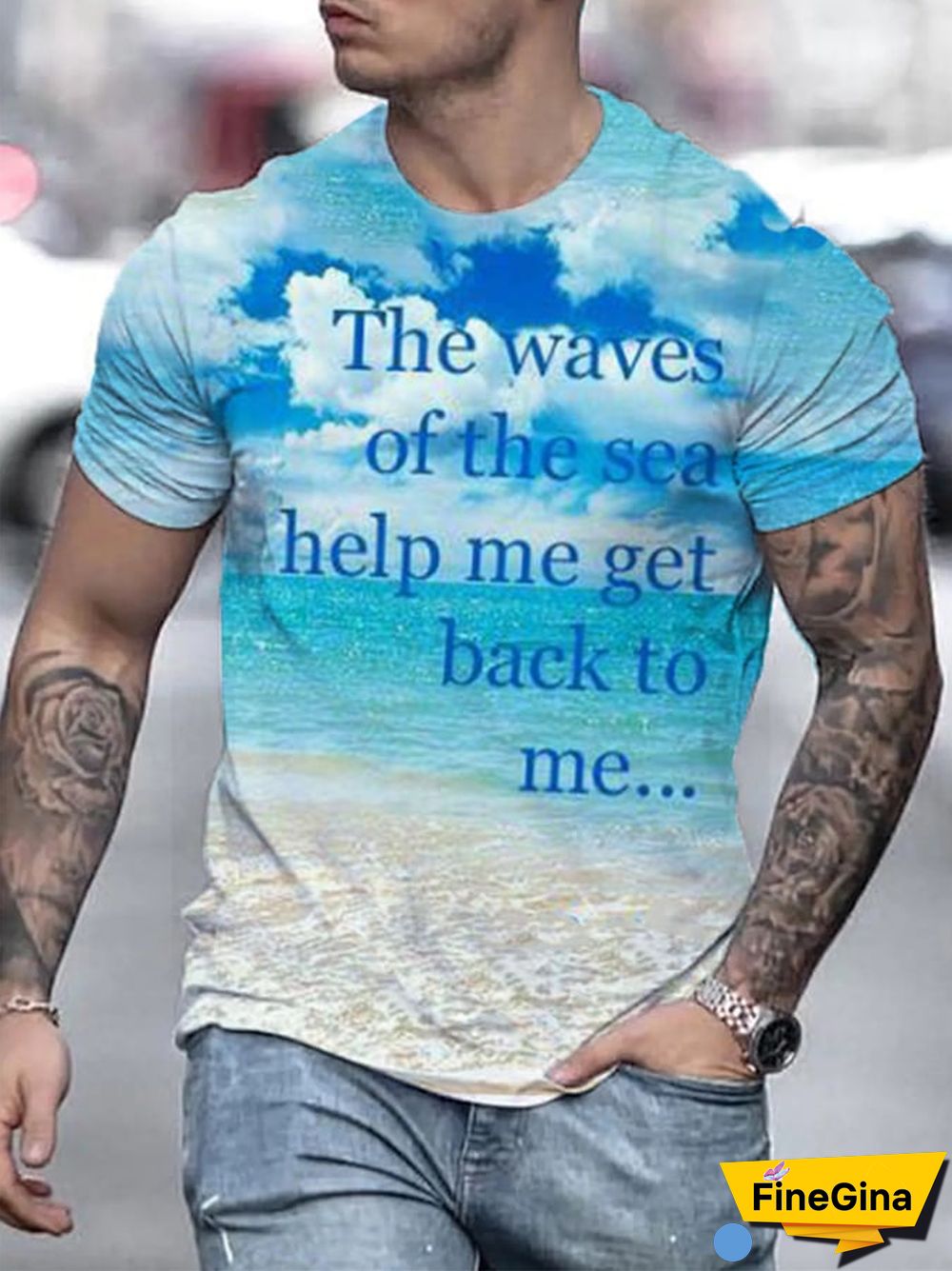 Men's singer quote "the waves of the sea help me get back to me..." print t-shirt
