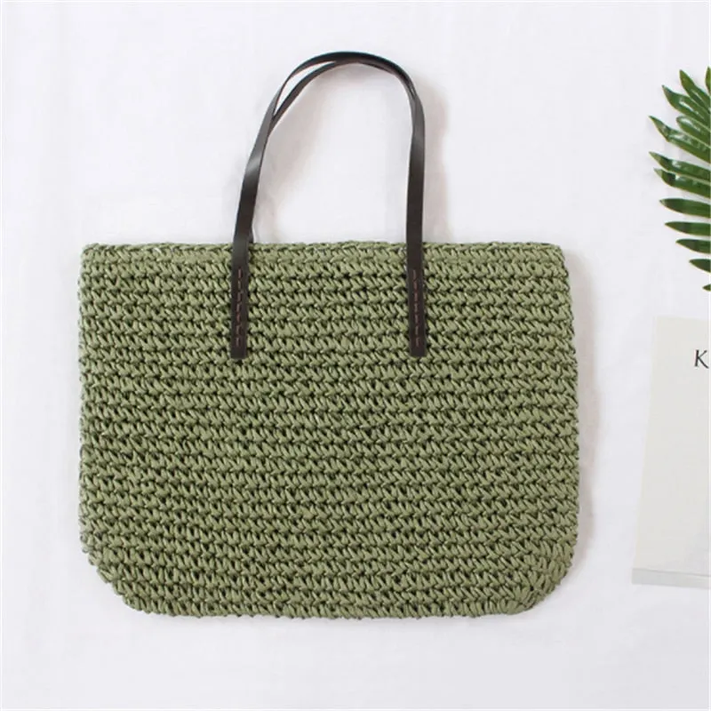 Women Summer Beach Vintage Handmade Knitted Straw Rattan Bag Large Shoulder Bags Boho Woven Handbag Tote Bolso Playa