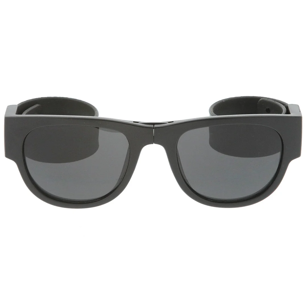 Portable Rubber Snap Arms Square Lens Foldable Horn Rimmed glasses 53mm