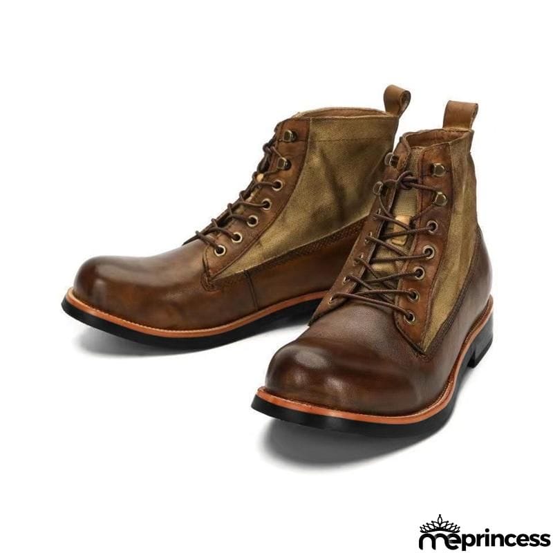 Men's Retro Casual Fashion Lace-Up Patchwork Design Martin Boots