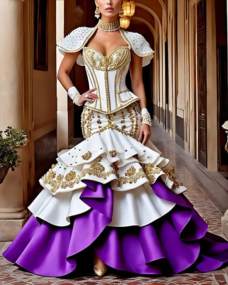Women's Shawl Ruffle Embroidery Dress