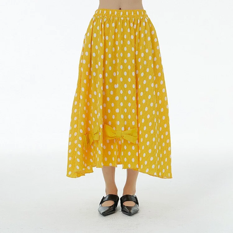 Fashion Contrast Color Polka Dots Splicing Bow Irregular Hem Skirt