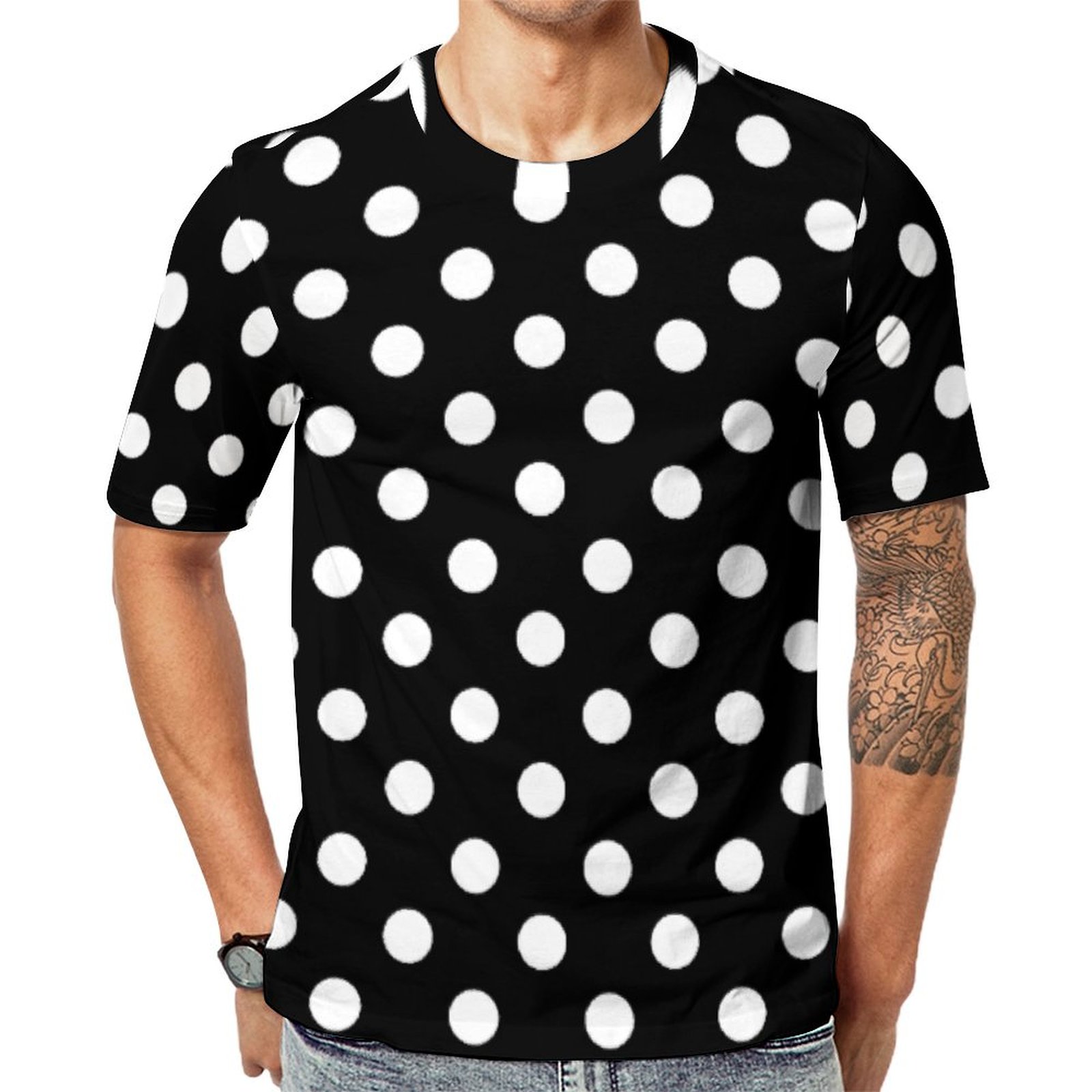 Black And White Polka Dot Short Sleeve Print Unisex Tshirt Summer Casual Tees for Men and Women Coolcoshirts