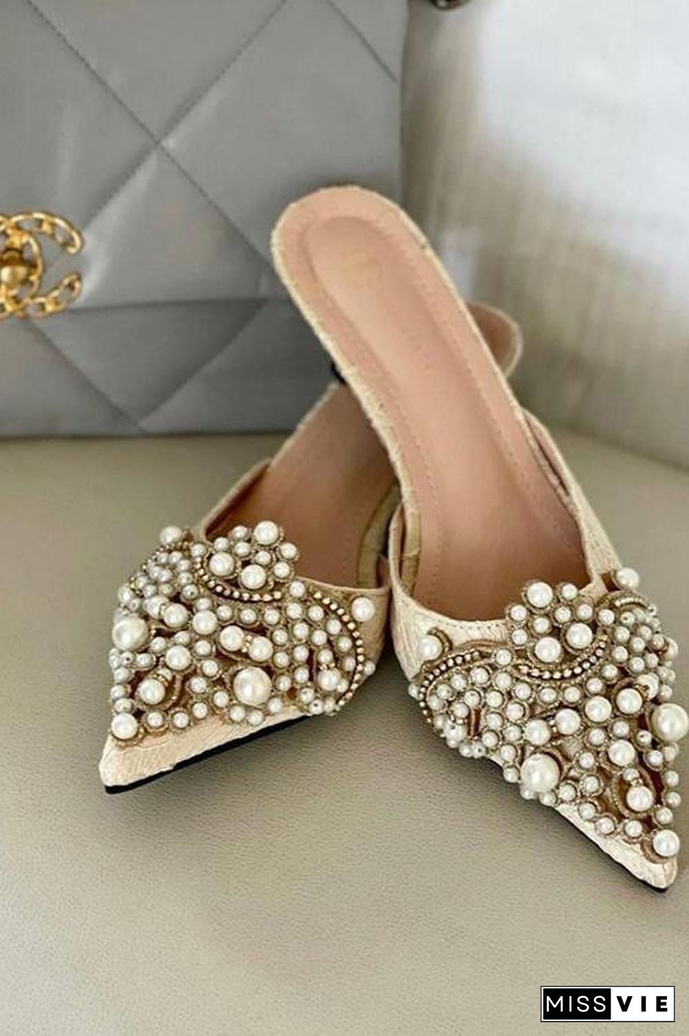 Pearl Lace High Heel Mules
