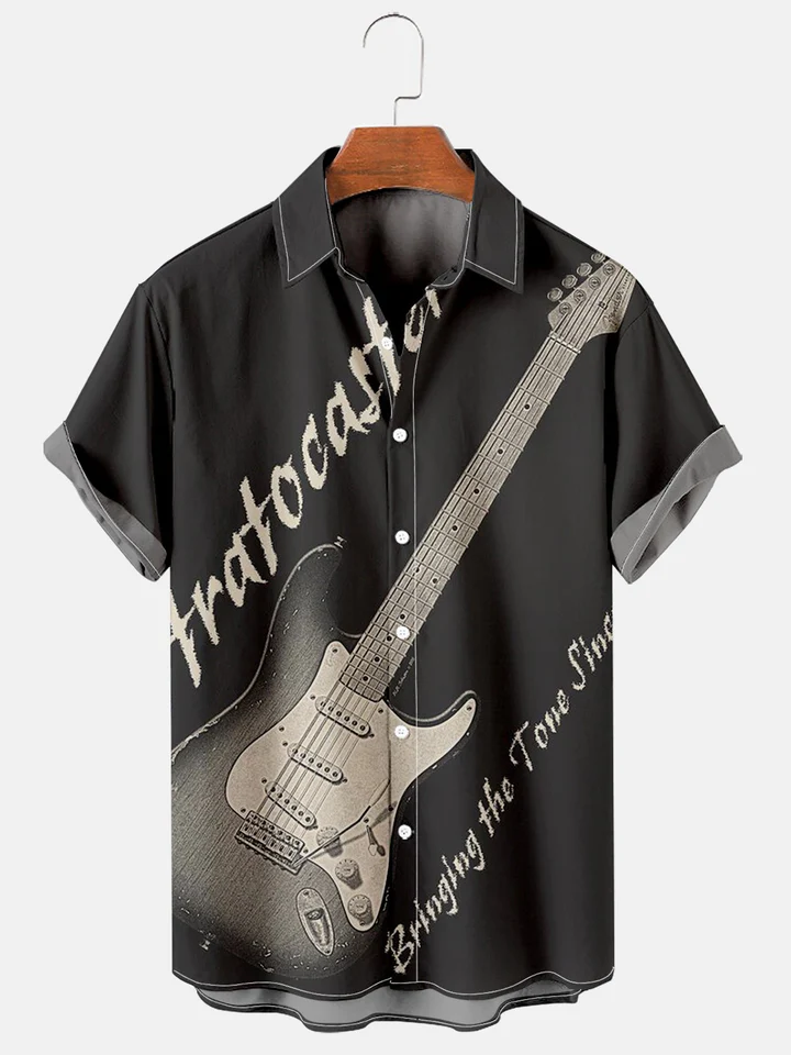 Men's Simple Music Guitar Patchwork Shirt
