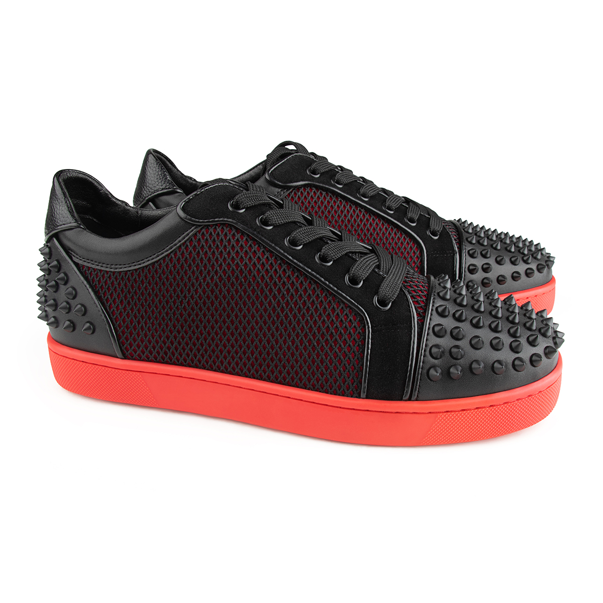 Merumote Gentleman's  Black Low Top Sneakers Rivet Red Bottom Shoes-MERUMOTE