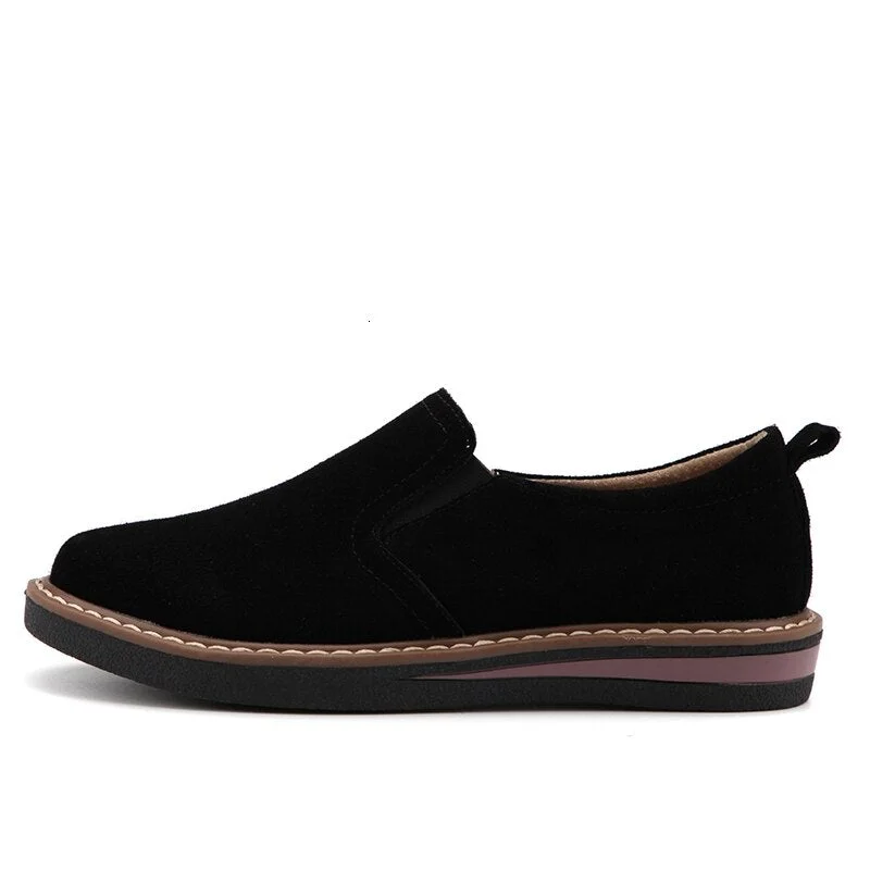 Genuine Leather Loafers For Women Slip On Flat Shoes Lace-up Suede Casual Sneakers Ladies Trainers Female Flats Fashion Casual