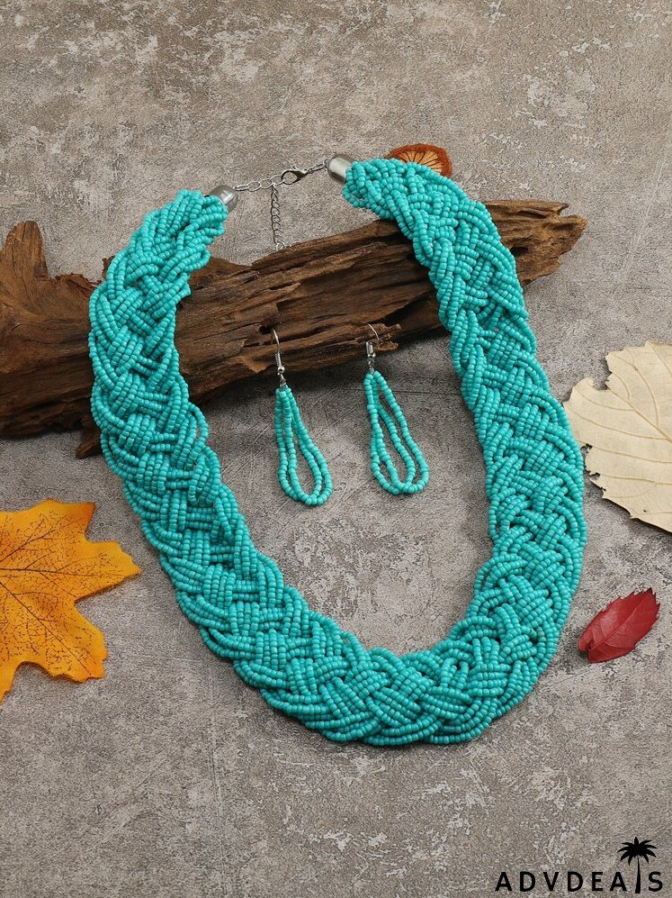 Bead Decor Necklace & Drop Earrings