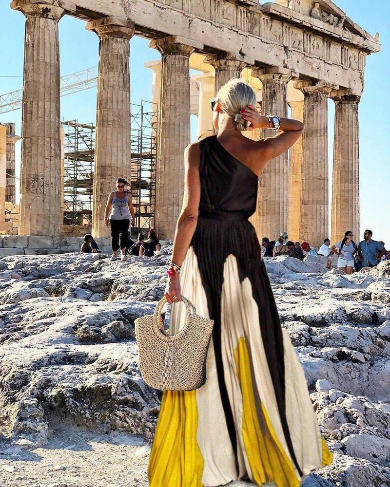 To the Maxi Pleated One-shoulder Dress-MERUMOTE