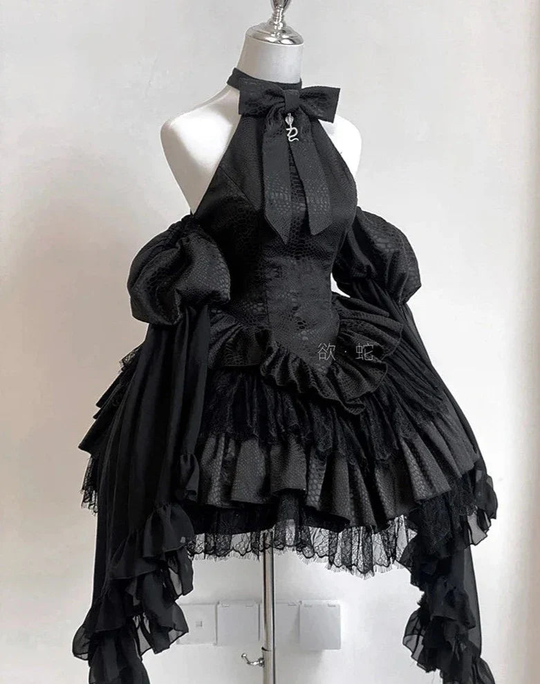 LANFUBEISI High-End Exquisite Sweet Bow Lolita Dresses Gothic Off Shoulder Halterneck Slim Mini Dress Subculture Y2K Sexy Dress Spring New LANFUBEISI